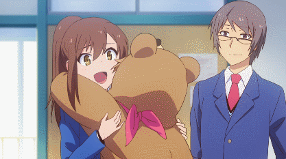 Misaki loves everything bear related. Here she's dressed as a bear as she attacks another dorm mate. This girl is the other love interest for the main character, though I don't believe the MC ever really looks at her that way, not even once.