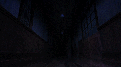 Lets start out with this haunted hallway gif. It's from the opening of the show. This scene never actually takes place within the anime. Do you see the ghost?