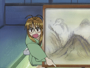 As you may have guessed from the other Gifs, Naru doesn't trust Keitaro. This is her saying don't cross this barrier.