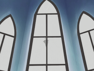 This is one of Keitaro's day dreams. Someone he knows comes busting through a church window. He bleeds from the head a lot.