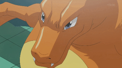 Giovanni's Rhydon seems even more powerful, but Red's Charizard overcomes.