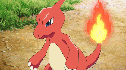 Later on Red's Charmander evolves into Charmeleon, and then into Charizard.