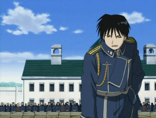 Ed reports to a man named Roy Mustang, also known as the Flame Alchemist.