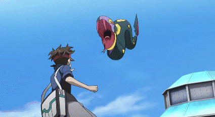 This is one of the most famous clips from the trailer. Team Plasma attacks Nate (Main Character) and Hugh (Rival) while on the Plasma Frigate. Team Plasma's Seviper gets taken out in mid air by Nate's Arcanine.