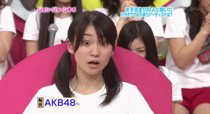 In this Gif the girls had to guess what top 5 groups high school kids in Japan listened to. AKB48 was in the top five, which make Yuko Oshima cry.