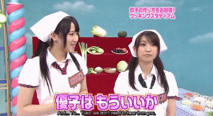 This was the same cooking episode from earlier. Yuko Oshiima was ignored by the MCs (The Bad Boys), and she didn't take it very well.