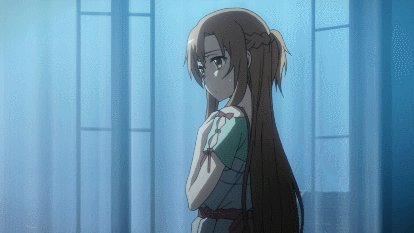Asuna gets undressed. There's a tiny bit of fan service in the first half of the show. It goes a lot further in the second half.