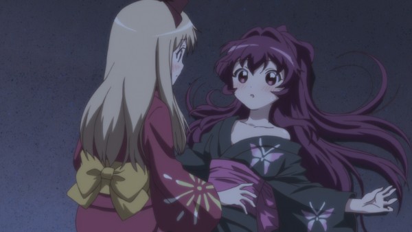 The cliched falling on top of another character. From the anime, YuruYuri.